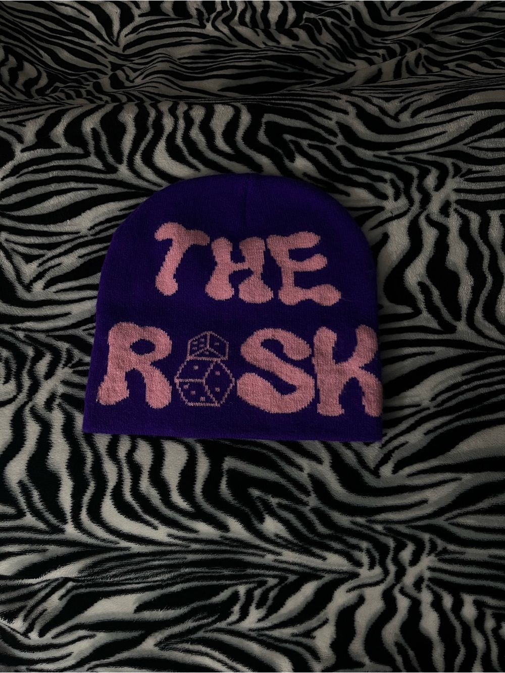 Purple women’s Beanie with Pink 'THE RISK' Design